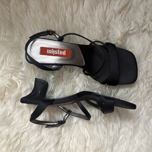 Y2K Unlisted Black Satin Strappy Kitten Heels - Size 7